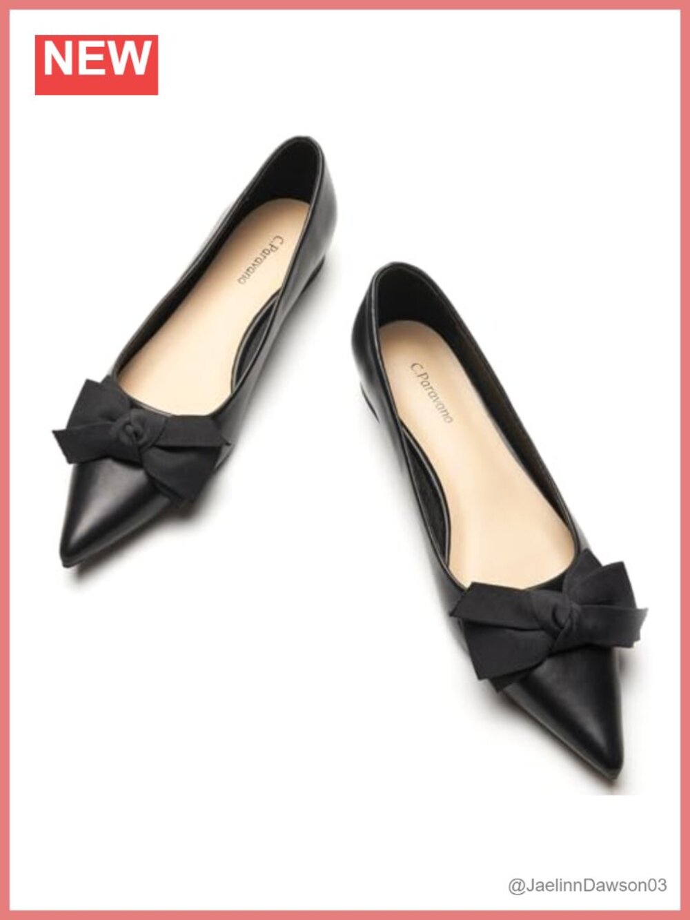 Women's Pointed Toe Ballet Flats with Bow, Lambskin Leather Lining, Memory